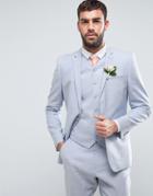 Asos Wedding Skinny Suit Jacket In Light Blue Stretch Linen Cotton - Blue