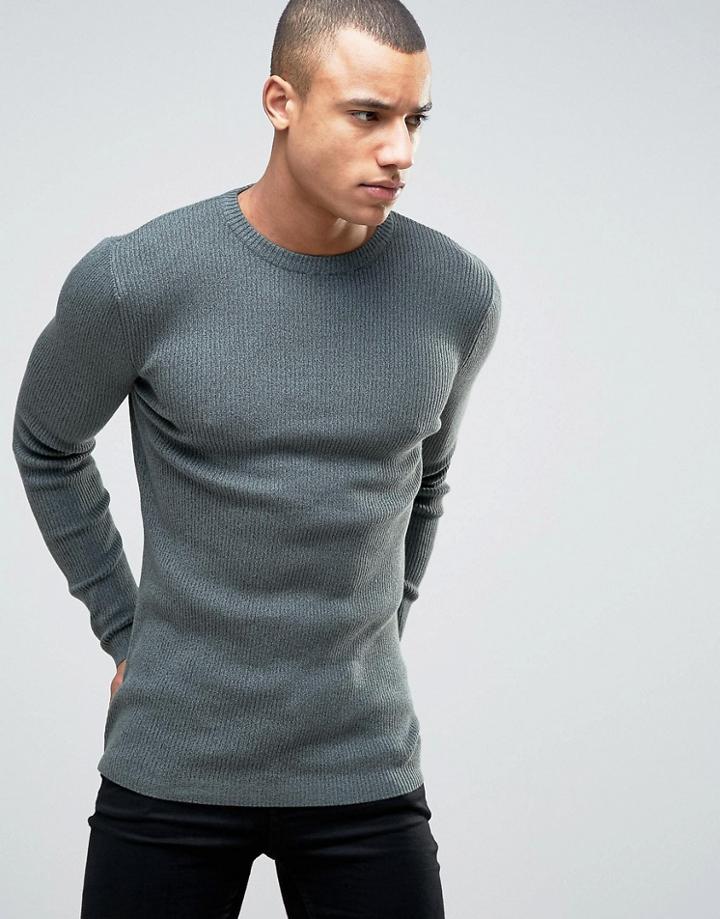 New Look Sweater With Skinny Rib In Khaki - Green