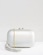 Chi Chi London Silver Box Clutch Bag With Tassel - Silver
