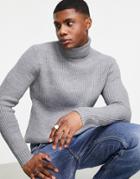 Bershka Roll Neck Sweater In Gray-grey