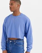 Asos Design Oversized Cropped Long Sleeve T-shirt In Blue