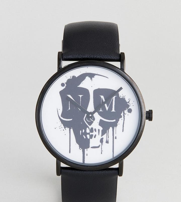 Noose & Monkey Watch With Leather Strap With Skull - Black