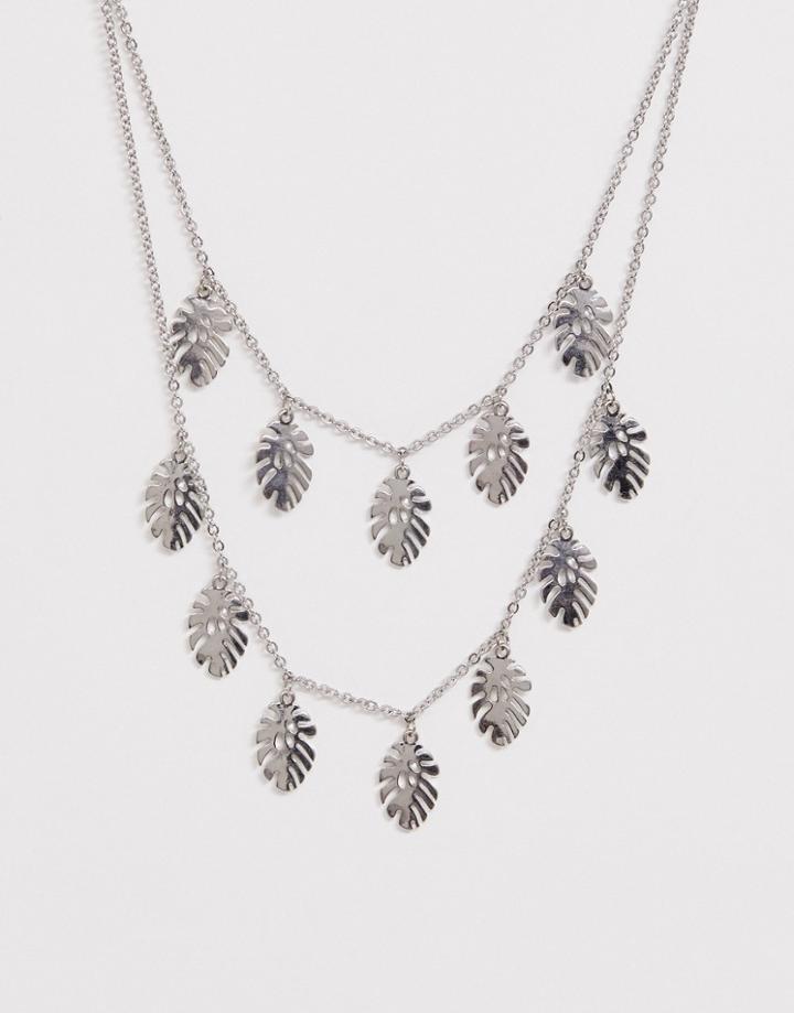 Skinny Dip Silver Palm Leaf Double Necklace - Silver