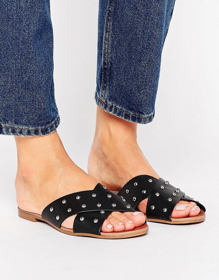 New Look Studded Cross Strap Mule - Black