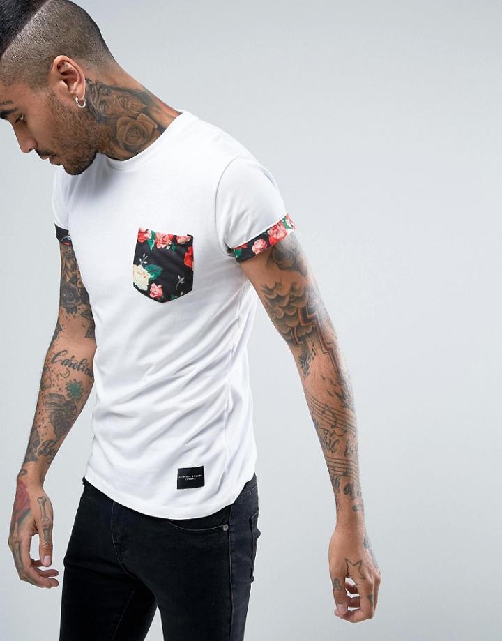 Criminal Damage T-shirt In White With Floral Pocket - White