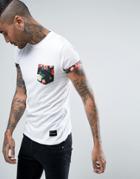 Criminal Damage T-shirt In White With Floral Pocket - White