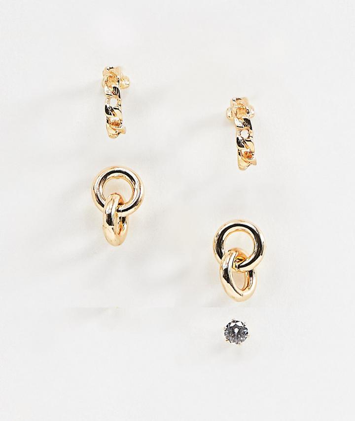 River Island 3 Pack Earrings Pack In Gold - Yellow