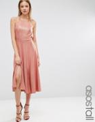 Asos Tall Metallic Flippy Strap Back Skater Midi Dress - Beige