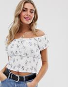Wild Honey Top With Smocked Waist In Vintage Floral-white
