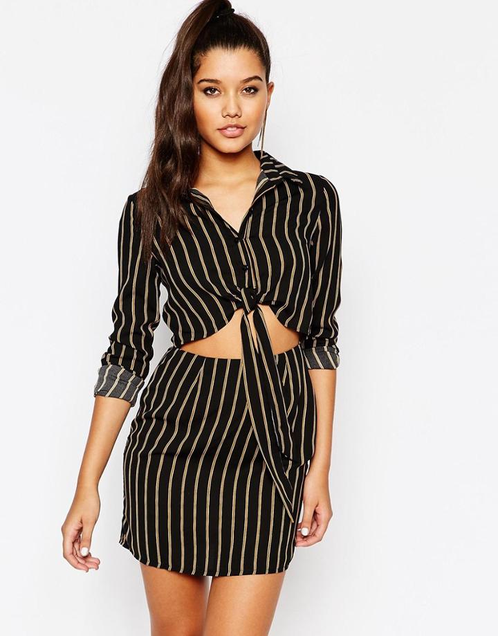 Missguided Tie Front Cut Out Stripe Shirt Dress