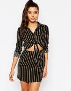 Missguided Tie Front Cut Out Stripe Shirt Dress