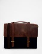 Asos Satchel In Navy Canvas And Leather - Navy