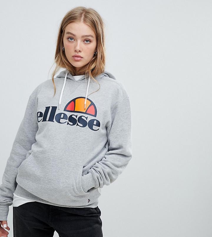 Ellesse Boyfriend Hoodie With Chest Logo-gray