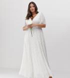 Asos Edition Curve Flutter Sleeve Sequin Maxi Wedding Dress - White