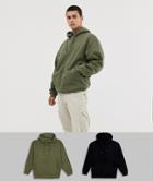 Asos Design Oversized Hoodie 2 Pack Black/khaki Save - Multi