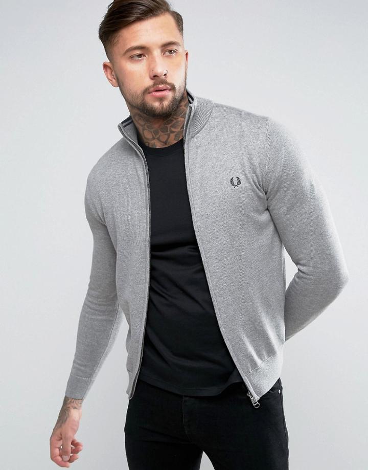 Fred Perry Zipthru Cardigan In Gray - Gray