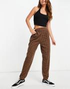 Asos Design Jersey Tapered Suit Pants In Chocolate Gingham-multi