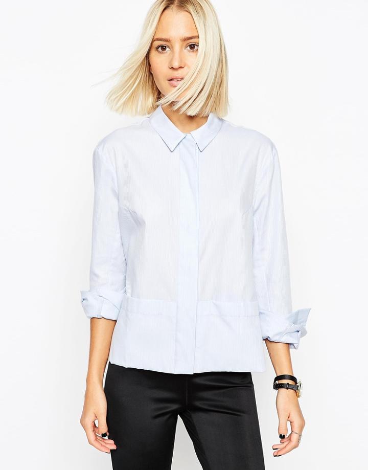 Asos White Twist Sleeve Shirt In Oxford Blue - Light Blue