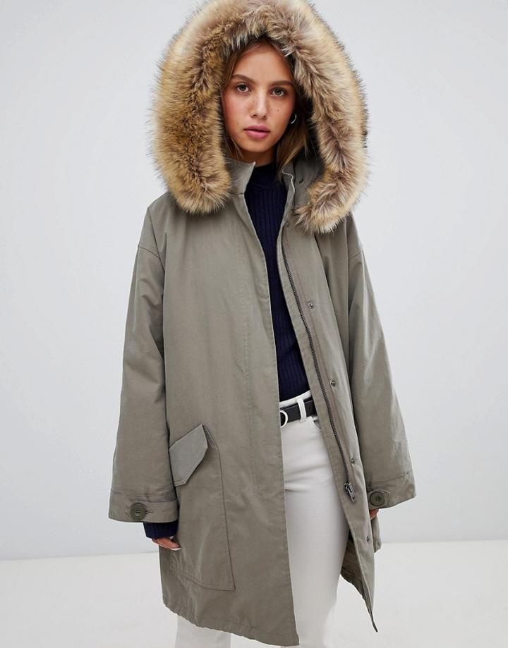 Asos Design Oversized Parka With Padded Liner-green