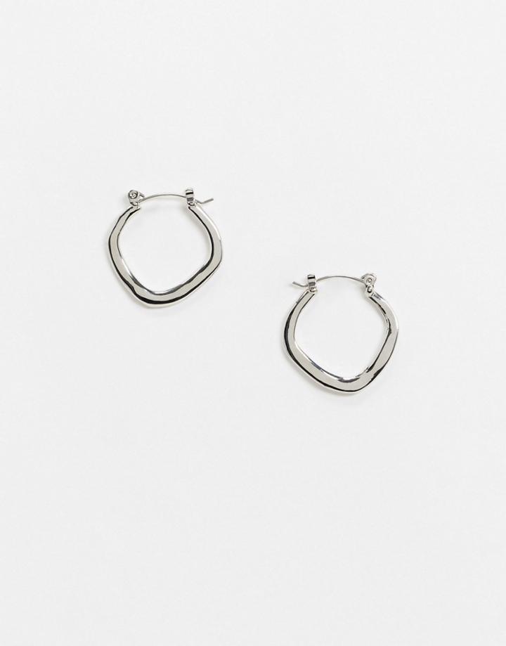 Designb London Hexagon Hoop Earrings In Silver