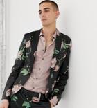 Heart & Dagger Skinny Fit Suit Jacket In Floral Sateen - Black