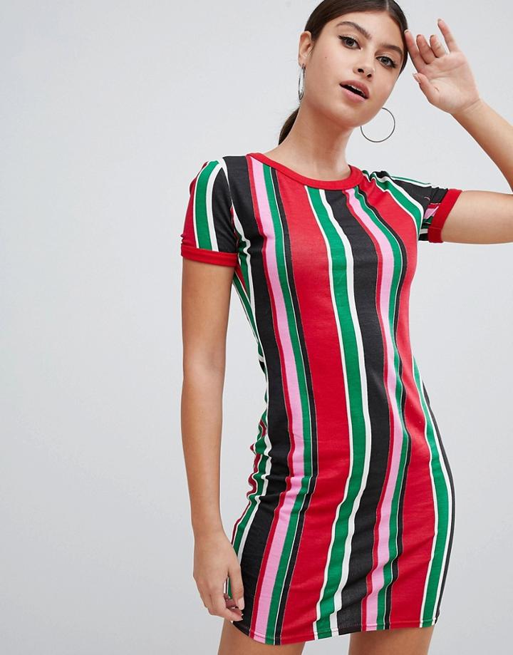 Prettylittlething T-shirt Dress In Stripe - Multi