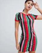 Prettylittlething T-shirt Dress In Stripe - Multi