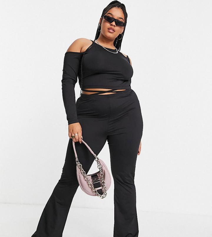 Collusion Plus Tie Waist Flares In Black