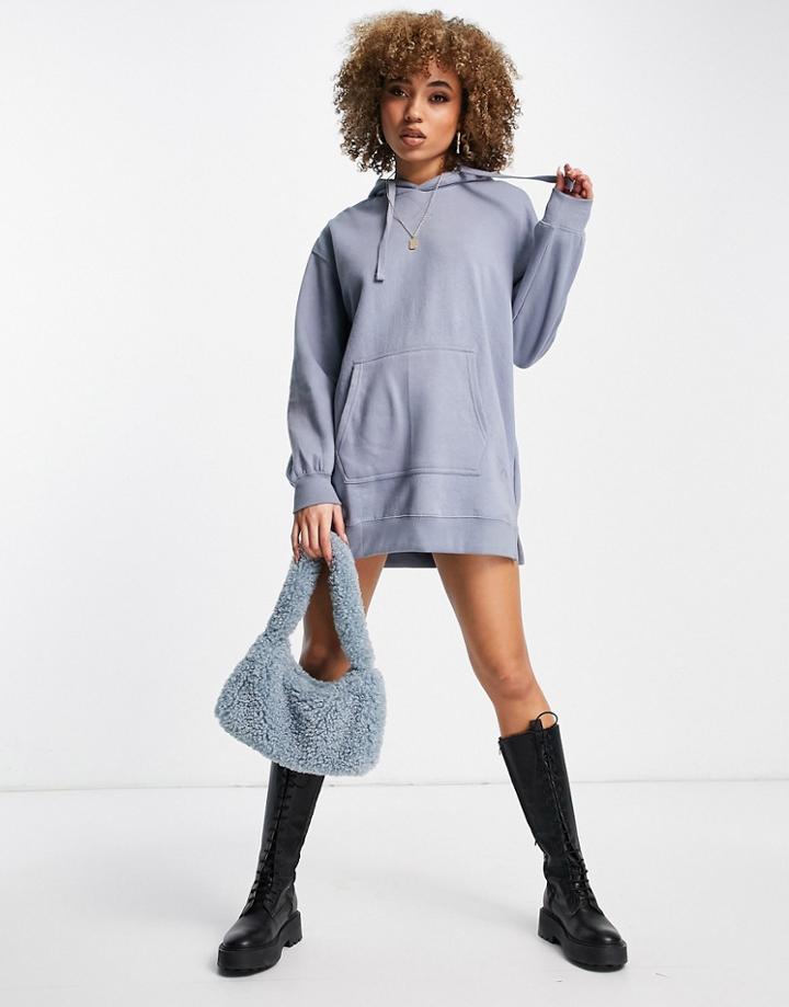Pull & Bear Oversized Mini Hoodie Dress In Blue