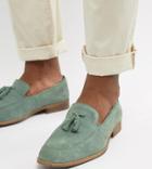 Asos Design Wide Fit Loafers In Green Suede With Natural Sole - Green