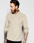 Asos Suedette Zip-up Shirt In Camel With Long Sleeves - Tan