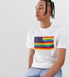Asos Design Tall Relaxed T-shirt With Multi Color Stars And Stripes Flag-white