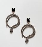 Aldo Snake Hoop Earrings With Black Gem - Gold