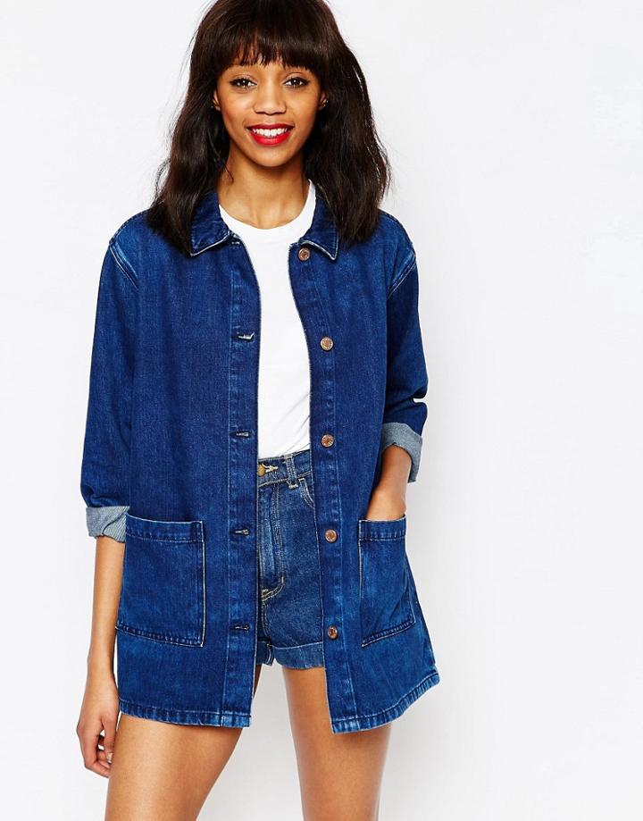 Monki Oversized Pocket Denim Jacket - Blue
