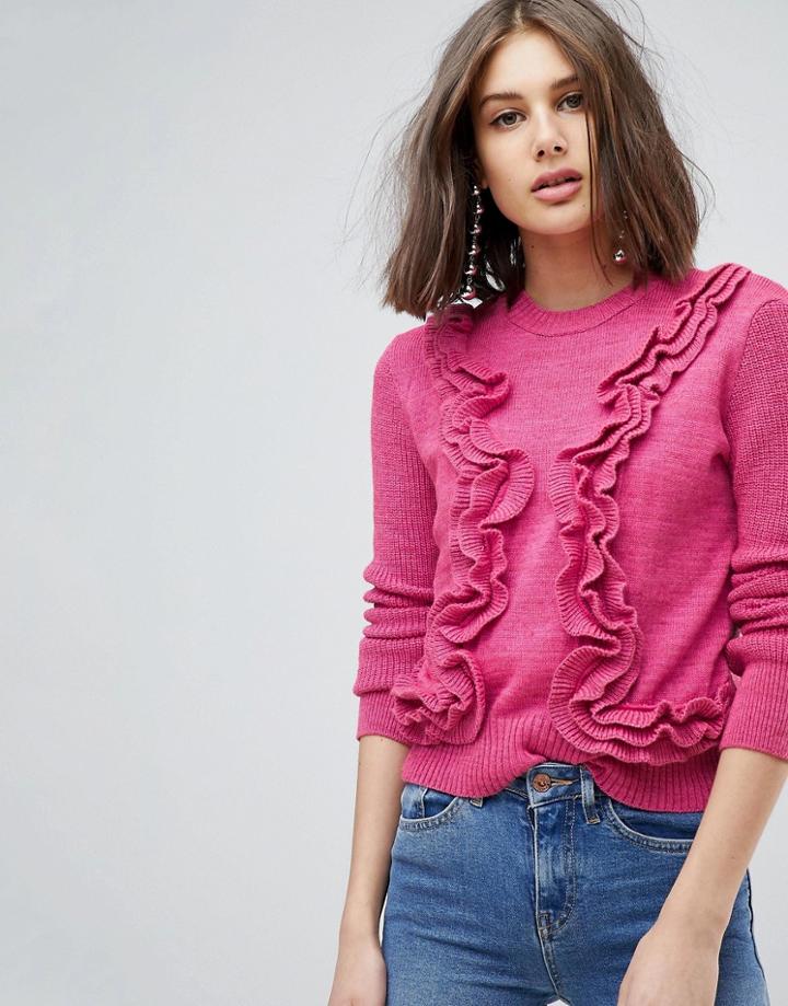 Lost Ink Sweater With 3d Ruffle Detail - Pink