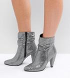 New Look Wide Fit Slouch Glitter Ankle Boot-silver