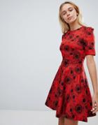 Louche Abstract Print Skater Dress - Red