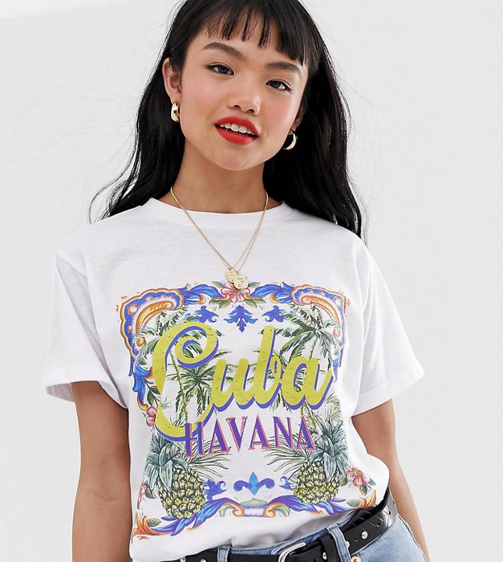 Asos Design Petite T-shirt With Vintage Havana Print - White