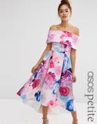Asos Petite Placed Floral Dip Back Bardot Off Shoulder Maxi Dress - Multi