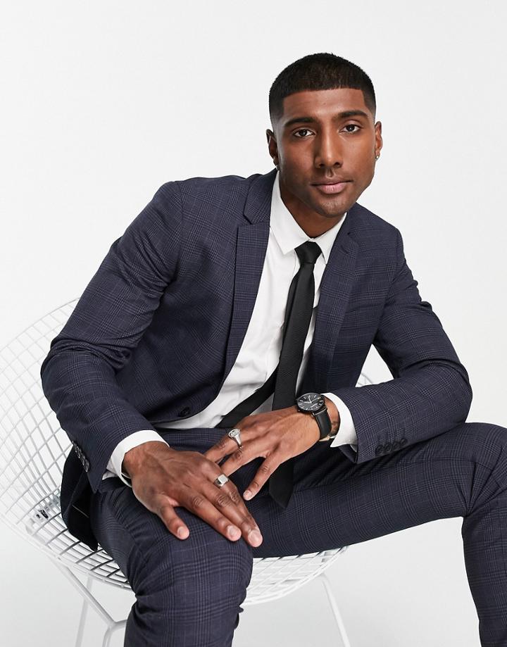 Jack & Jones Premium Slim Suit Jacket In Blue Check-navy