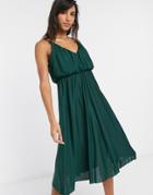 Asos Design Cami Plunge Midi Dress With Blouson Top In Forest Green