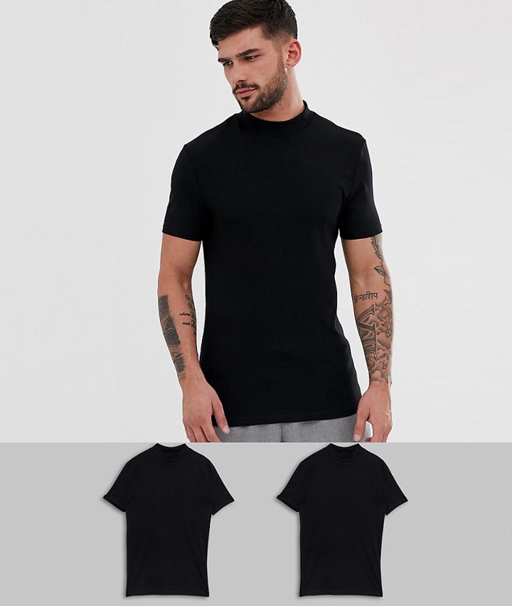 Asos Design 2 Pack Organic Muscle Fit T-shirt With Turtleneck Save - Multi