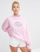Lazy Oaf High Neck Long Sleeve T-shirt With Awkward Print - Pink