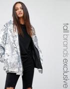 Liquor & Poker Tall All Over Heavily Embellished Bomber Jacket - Silver