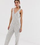 Miss Selfridge Tapered Leg Jumpsuit With Embellishment In Gray - Gray