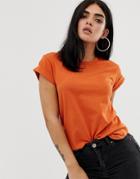 Asos Design T-shirt In Boyfriend Fit With Rolled Sleeve And Curved Hem In Rust-red
