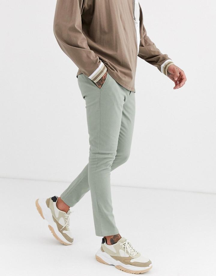 Asos Design Super Skinny Ankle Grazer Chinos In Washed Green