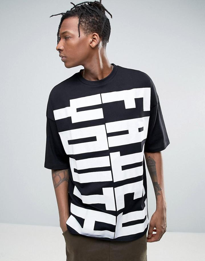 Asos Oversized T-shirt With Faded Youth Print And Half Sleeve - Black