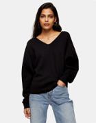 Topshop V Neck Sweatshirt In Black