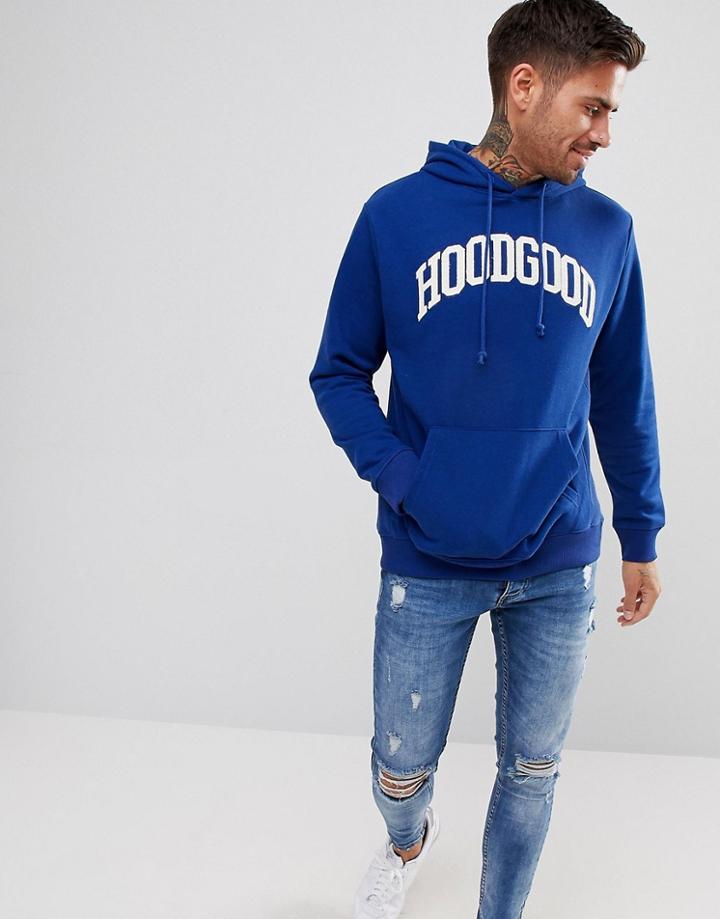 Pull & Bear Slogan Hoodie In Blue - Blue